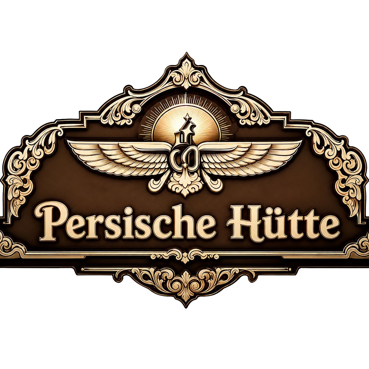 Logo der Persischen Hütte mit goldenen persischen Ornamenten